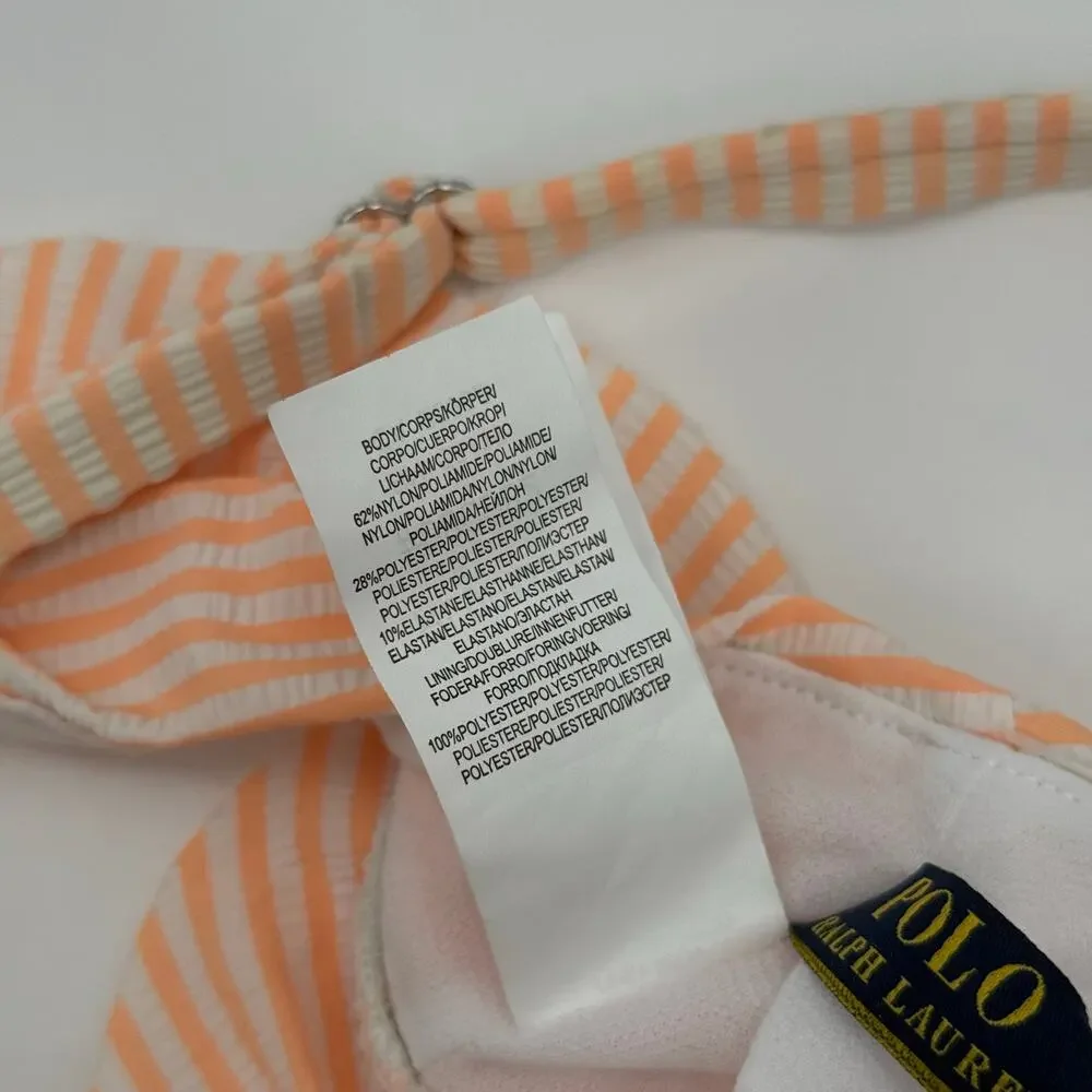 Polo Ralph Lauren Bikini Top SZ Small NWT Seersucker Ruffle Orange White Stripe